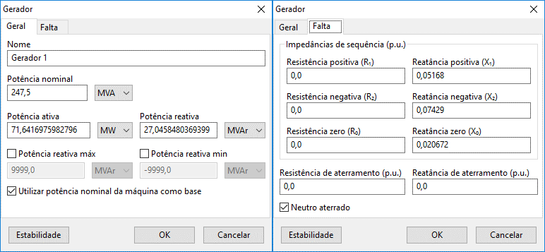 Formulário dos geradores síncronos no PSP-UFU